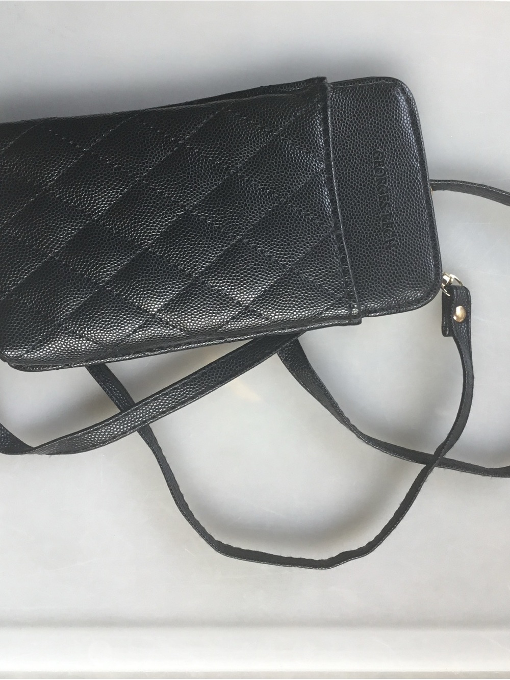 Georges Rech Black Quilted Crossbody Phone Pouch Adjustable Strap NWOT